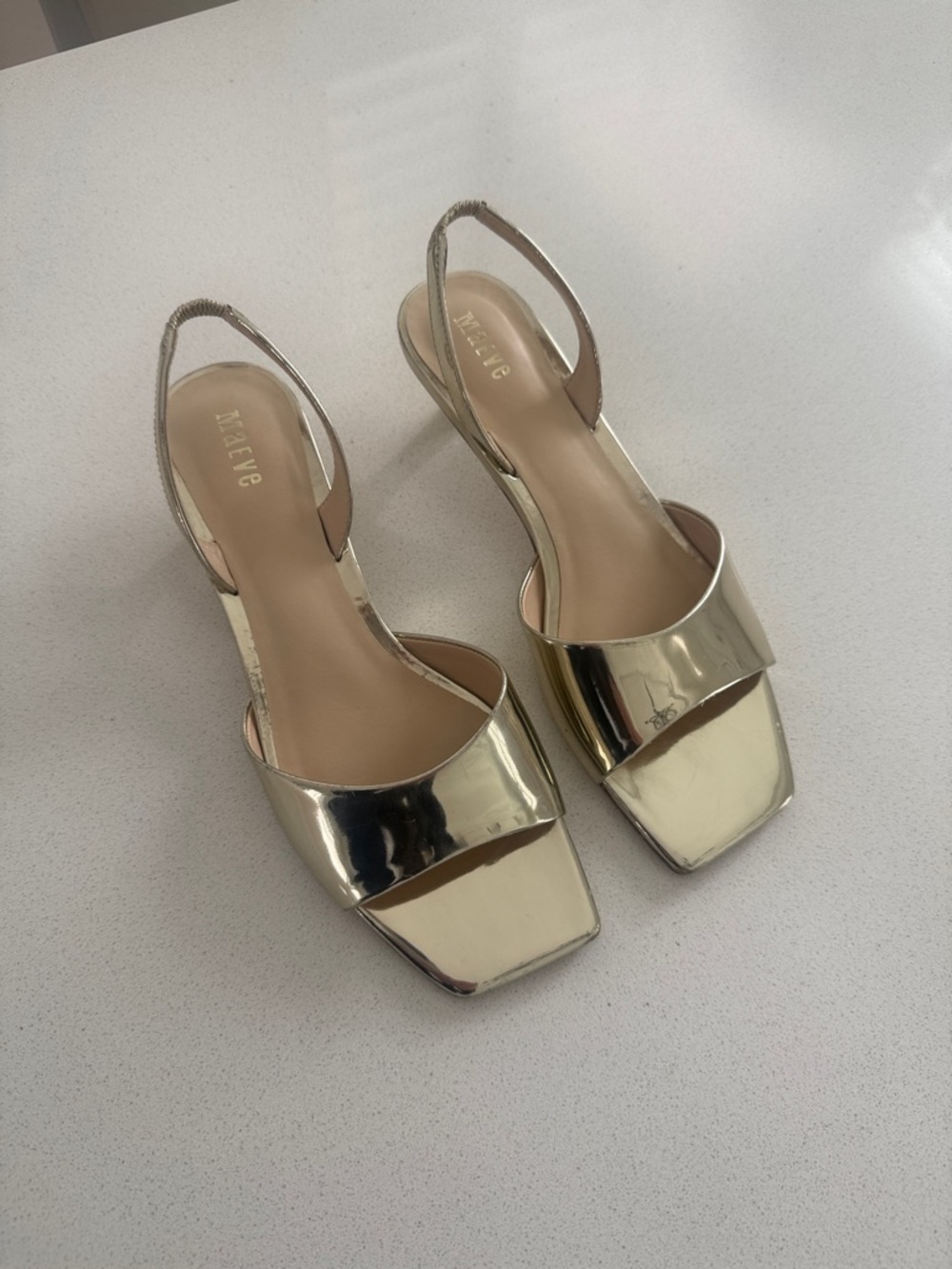 Anthropologie Metallic Gold Square-Toe Slingback Mules